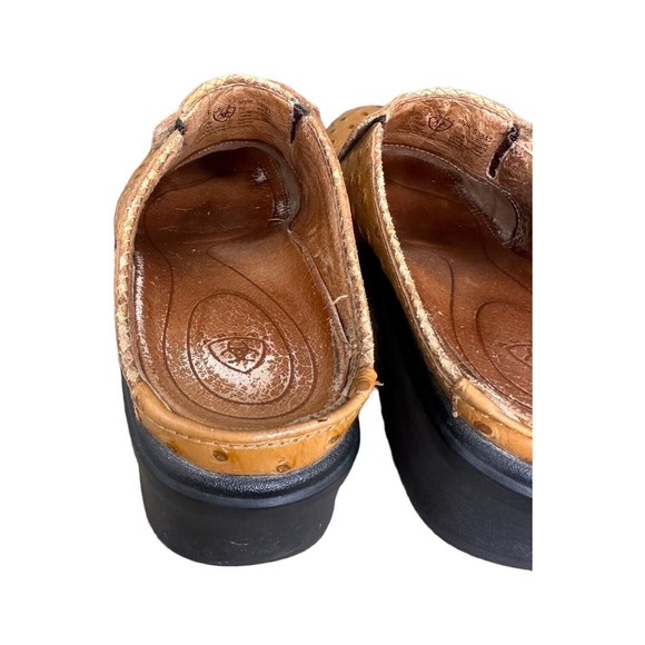 Ariat Mules Clogs Brown Leather Ostrich Print Slip On Western Shoes Women's 8.5 - Picture 11 of 15